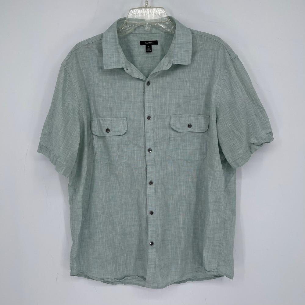 Alfani Men's Green Short Sleeve Pocket Casual Button Front Top Shirt Size XL